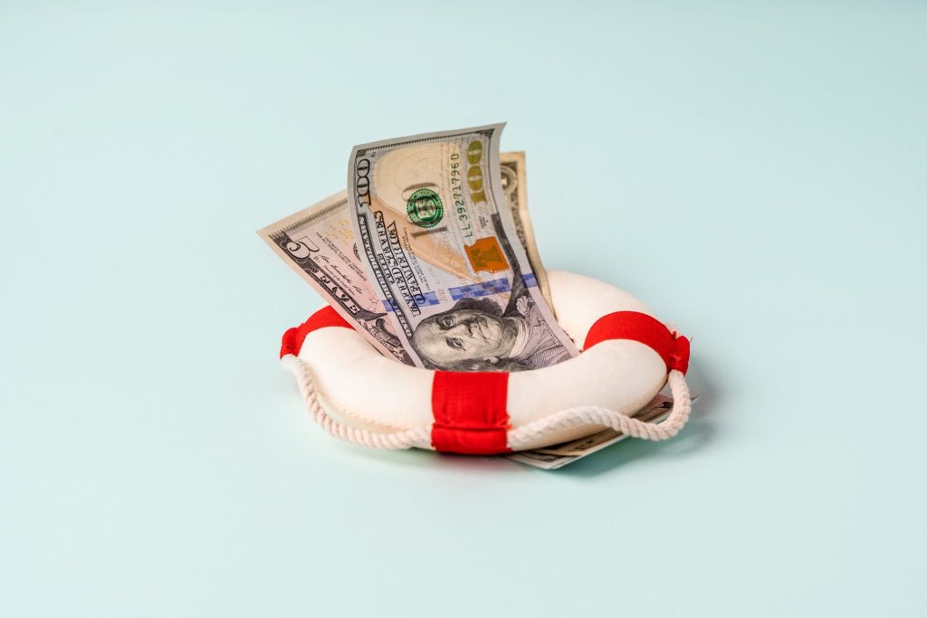 Life raft with cash