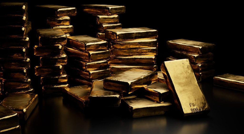 Stacks of pure gold bars